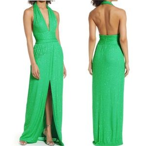 New SHO TADASHI SHOJI Sasha Sequin Halter Maxi GOWN Dress